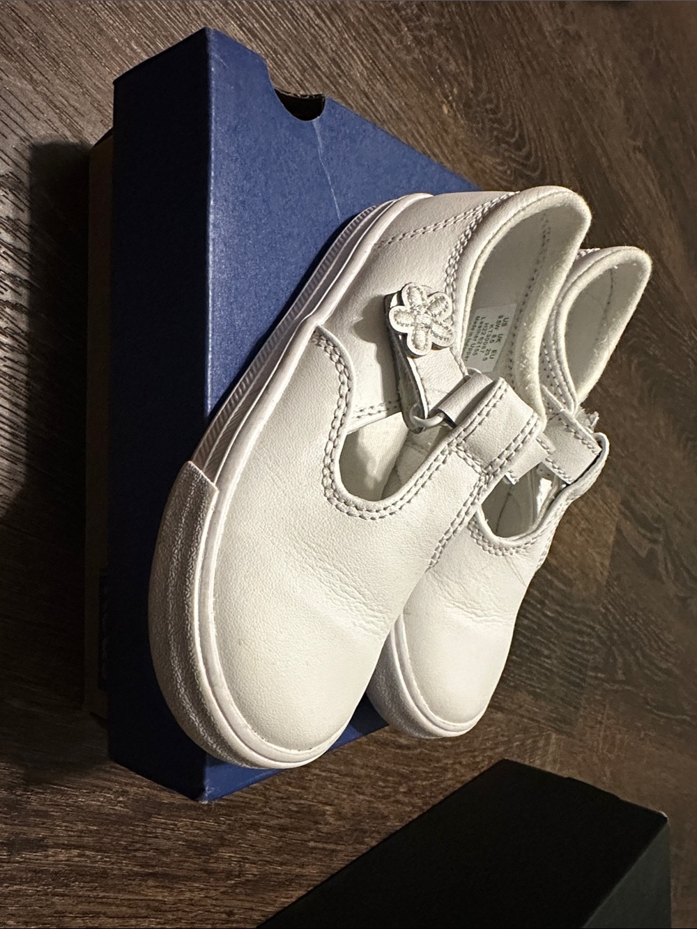 Kids White Leather T-Strap Shoes